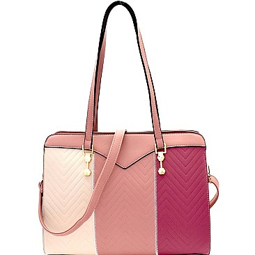 Chevron Quilted Color Block 3-Compartment Tote MH-S8-7137