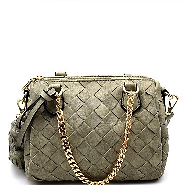 S87180-LP Tassel Accent Woven Detail Small Boston Satchel