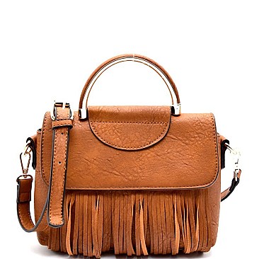 S87145-LP Fringed Metal Handle Small Satchel