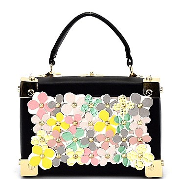 S87248-LP Studded Colorful Flower Embellished Box Satchel