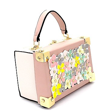 S87248-LP Studded Colorful Flower Embellished Box Satchel