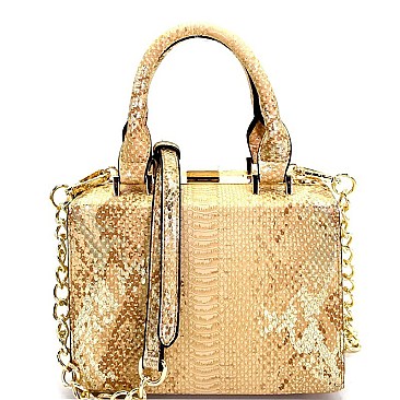 S87249-LP Metallic Snake Print Medium Box Satchel