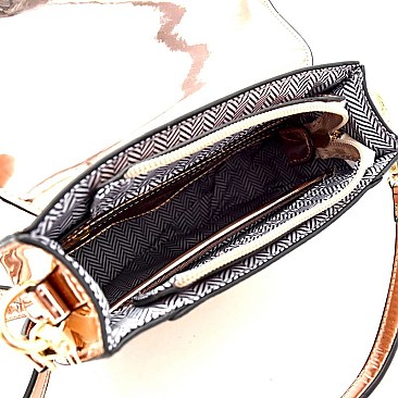 S87323-LP Glittered Flap Metallic Saddle Bag