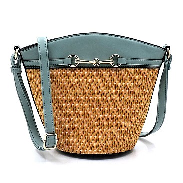 Straw Bucket Crossbody Bag
