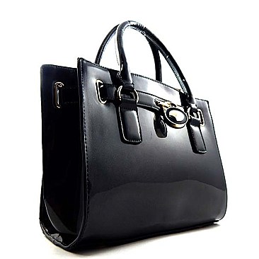 Shiny Padlock Accented Satchel Purse