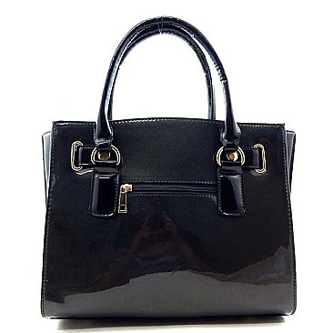 Shiny Padlock Accented Satchel Purse