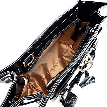 Shiny Padlock Accented Satchel Purse