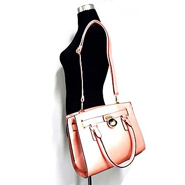 Shiny Padlock Accented Satchel Purse