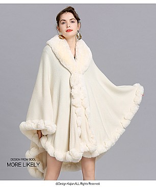 Winter Warm Poncho Cashmere Shawl Cape With Fur