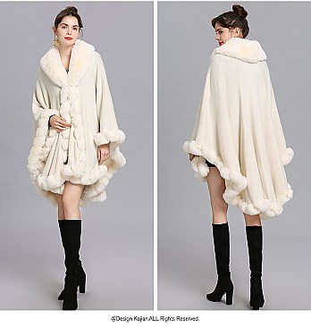 Winter Warm Poncho Cashmere Shawl Cape With Fur