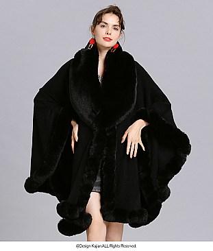 Winter Warm Poncho Cashmere Shawl Cape With Fur