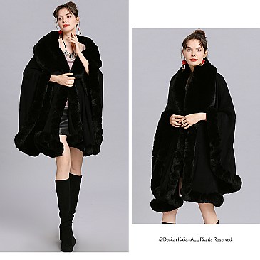 Winter Warm Poncho Cashmere Shawl Cape With Fur