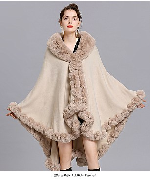 Winter Warm Poncho Cashmere Shawl Cape With Fur