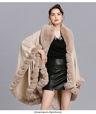 Winter Warm Poncho Cashmere Shawl Cape With Fur