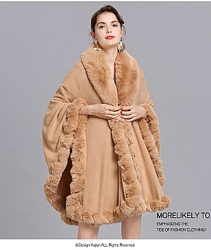 Winter Warm Poncho Cashmere Shawl Cape With Fur