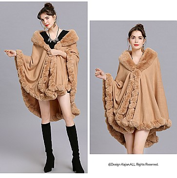 Winter Warm Poncho Cashmere Shawl Cape With Fur