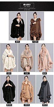 Winter Warm Poncho Cashmere Shawl Cape With Fur