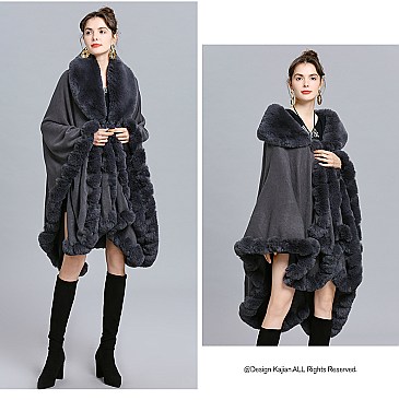 Winter Warm Poncho Cashmere Shawl Cape With Fur