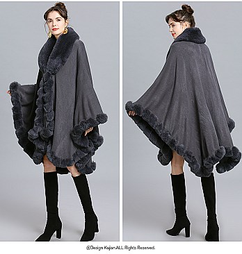 Winter Warm Poncho Cashmere Shawl Cape With Fur