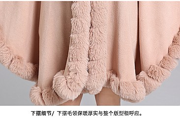 Winter Warm Poncho Cashmere Shawl Cape With Fur