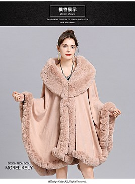 Winter Warm Poncho Cashmere Shawl Cape With Fur