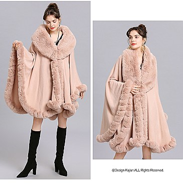 Winter Warm Poncho Cashmere Shawl Cape With Fur