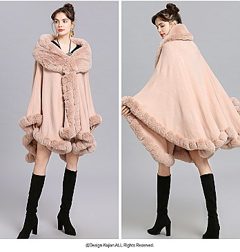 Winter Warm Poncho Cashmere Shawl Cape With Fur