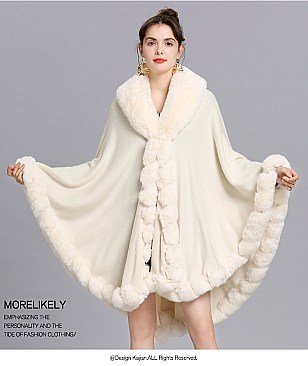 Winter Warm Poncho Cashmere Shawl Cape With Fur