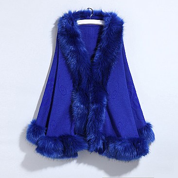 Cashmere Cape All Over Faux Fur Trim