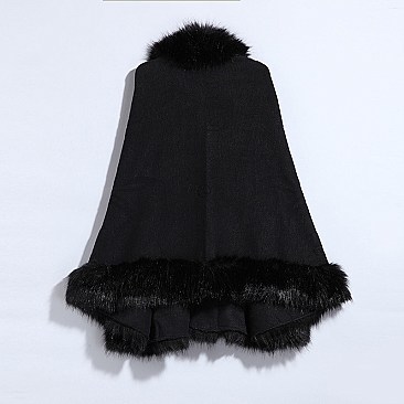 Cashmere Cape All Over Faux Fur Trim