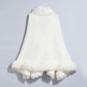 Cashmere Cape All Over Faux Fur Trim