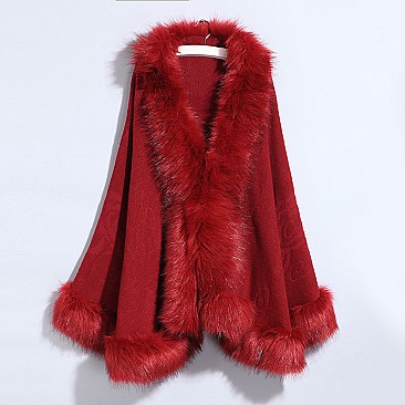 Cashmere Cape All Over Faux Fur Trim