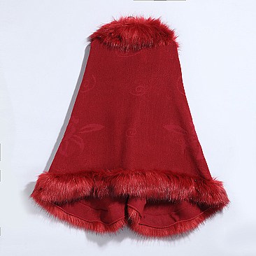 Cashmere Cape All Over Faux Fur Trim