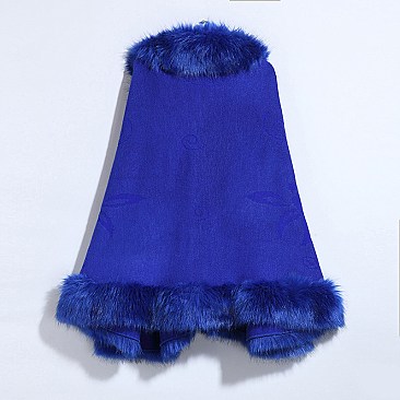 Cashmere Cape All Over Faux Fur Trim