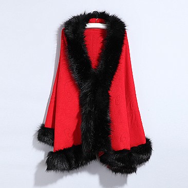 Cashmere Cape All Over Faux Fur Trim