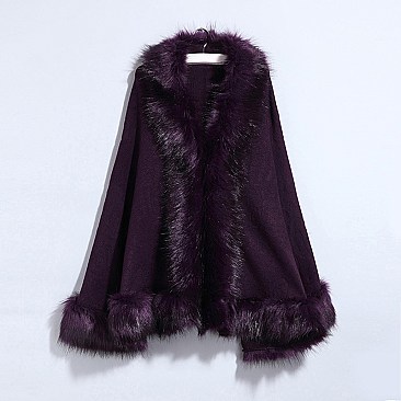 Cashmere Cape All Over Faux Fur Trim