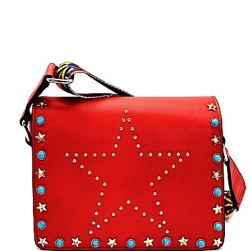 SD6079-LP Studded Star Accent Shoulder Bag with Tribal Aztec Strap