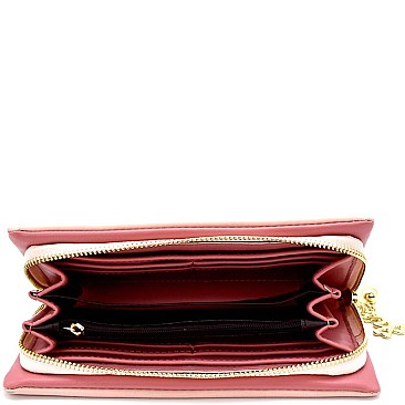 SD6250 Decorated Zipper-pull 2 Tone Soft Zip-around Wallet