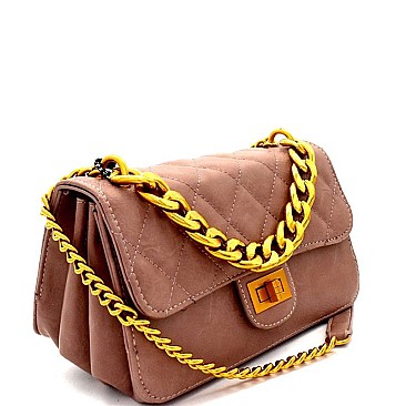 Antique-Gold Chain Accent Quilted Compartment Shoulder Bag MH-SD7049