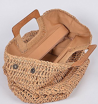 Wooden Handle Straw Summer Handag