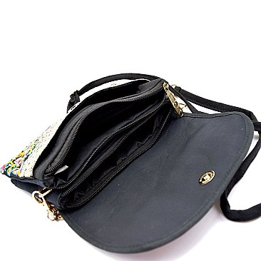SE206-LP Bohemian Flower Embroidery Flap Cross Body