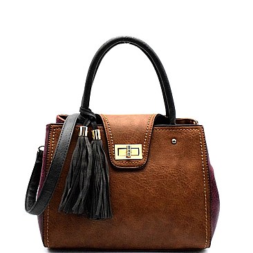 SE3388-LP Color Block Turn-Lock Medium Satchel