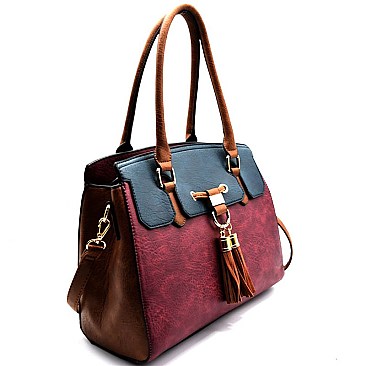 SE3847-LP Tassel Accent Color Block Structured Tote