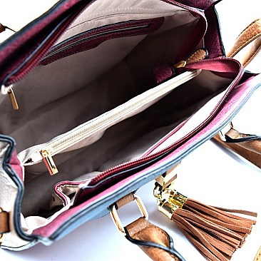 SE3847-LP Tassel Accent Color Block Structured Tote