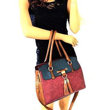 SE3847-LP Tassel Accent Color Block Structured Tote