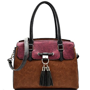 SE3847-LP Tassel Accent Color Block Structured Tote