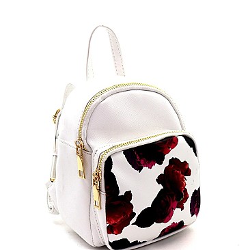 Stylish Rose Printed Pocket Mini Backpack MH-SF1001M-RO