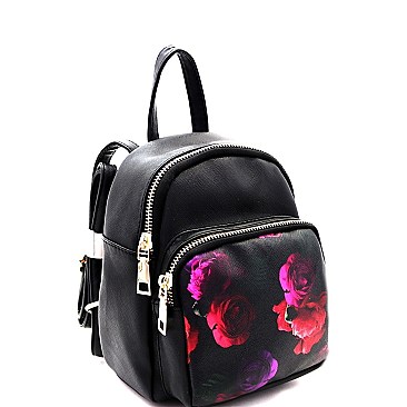 Stylish Rose Printed Pocket Mini Backpack MH-SF1001M-RO