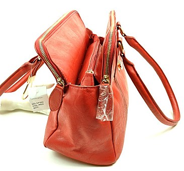 TRIPLE COMPARTMENTS FLAP ACCENT BUCKLE TOTE