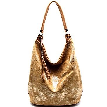 SG124-LP Tassel Accent Textured Metallic 2 Way Hobo